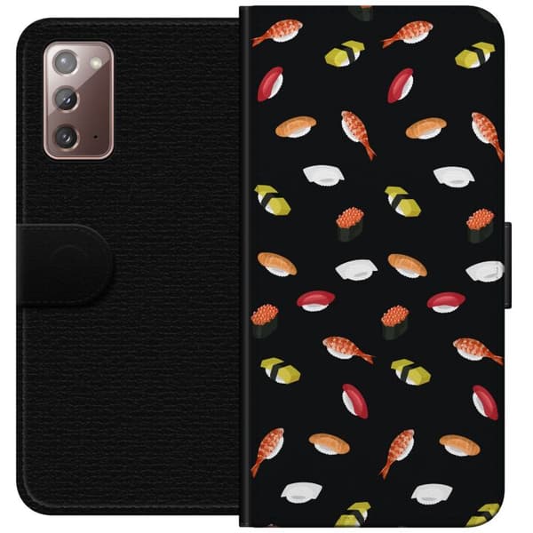 Kompatibel Tegnebogsetui til Samsung Galaxy Note20 Mønster med sushi, nigiri, rejer og rogn mod sort baggrund sort