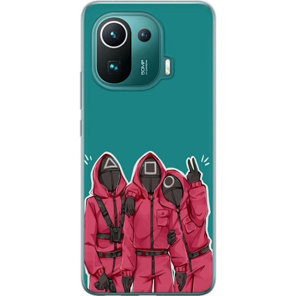 Xiaomi Mi 11 Pro Genomskinligt Skal Squid Game Karaktärer Grafisk Design Seriefigurer Populär TV Motiv Asiatisk Stil Spännande Trend