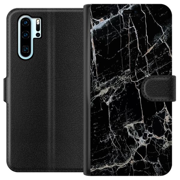Kompatibelt Lommeboketui til Huawei P30 Pro Marmor Svart