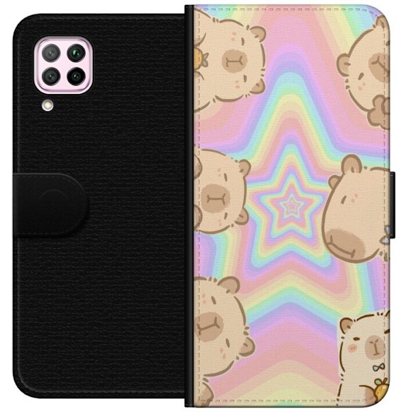 Huawei P40 lite Plånboksfodral Kawaii Capybara Galaxy Söt Anime Djur Rymdmotiv Kawaii Trend Present TikTok Design