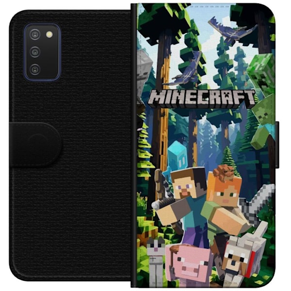 Samsung Galaxy A03s Lompakkokotelo Minecraft-matkapuhelinkotelo metsällä ja pikselityylisillä hahmoilla