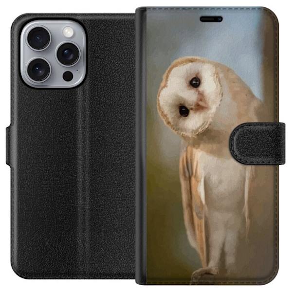 Apple iPhone 16 Pro Max Plånboksfodral Uggla Nyfiken Blick Fågelmotiv Skog Natur Grafiskt Design Populärt Motiv Djur Tema Dekoration