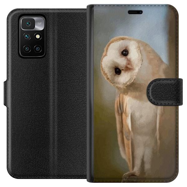 Xiaomi Redmi 10 Plånboksfodral Uggla Nyfiken Blick Fågelmotiv Skog Natur Grafiskt Design Populärt Motiv Djur Tema Dekoration