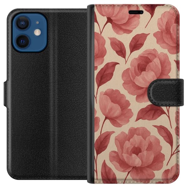 Kompatibel Tegnebogsetui til Apple iPhone 12 mini Roseblomst