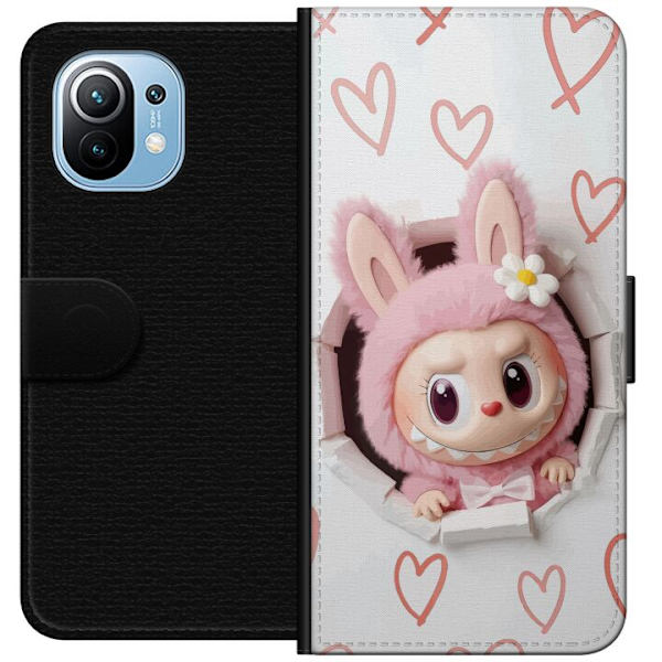 Xiaomi Mi 11 Lompakkokotelo Labubu Sydän Taustakuva Pop Mart Rakkausteema Hahmodesign Suosittu Motiivi Keräilytaideteossarja