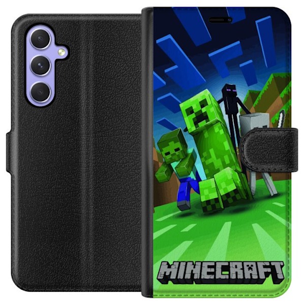 Samsung Galaxy A54 Tegnebogsetui Minecraft Creeper mobilskal i klassisk grön pixelstil