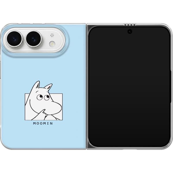 Kompatibel Mobilcover til Apple iPhone Duo Mumitrolden i sort-hvid illustration mod lyseblå baggrund blå