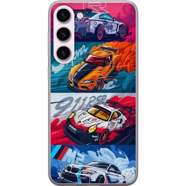 Samsung Galaxy S23+ Läpinäkyvä kuori Nopeat Autot - Piirretty Kuvio Toiminnalla