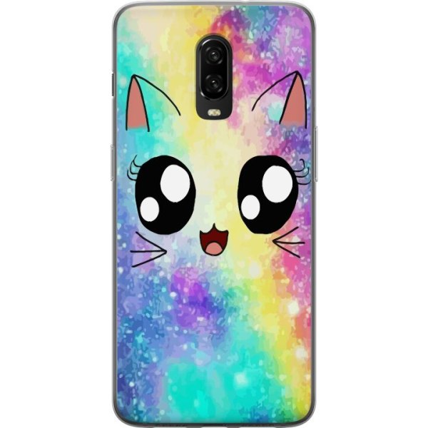 OnePlus 6T Genomskinligt Skal Cute Cat Galaxy