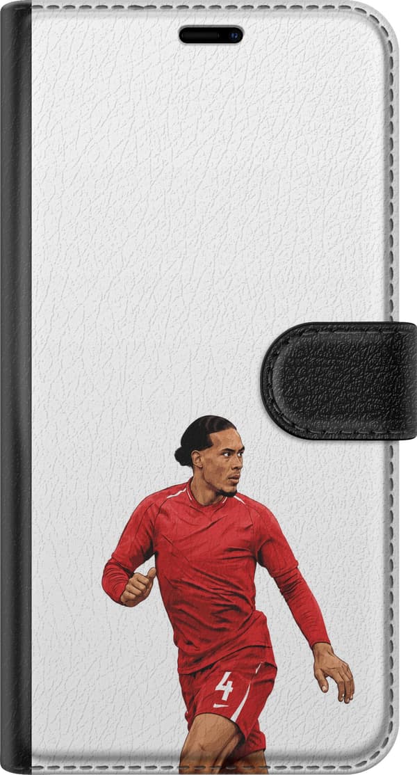 Kompatibel Tegnebogsetui til Google Pixel 7a Dijk hvid - Virgil van Dijk i rød kamptrøje i løb mod hvid baggrund hvid