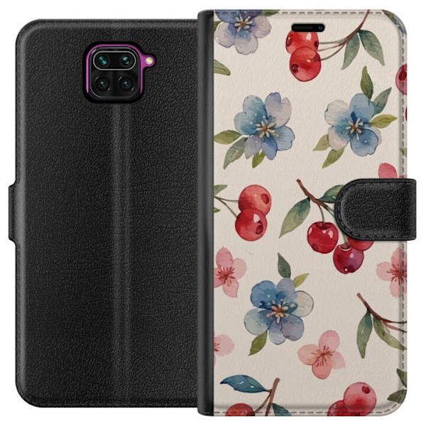 Xiaomi Redmi Note 9 Tegnebogsetui Bær & Blomster - mønster m