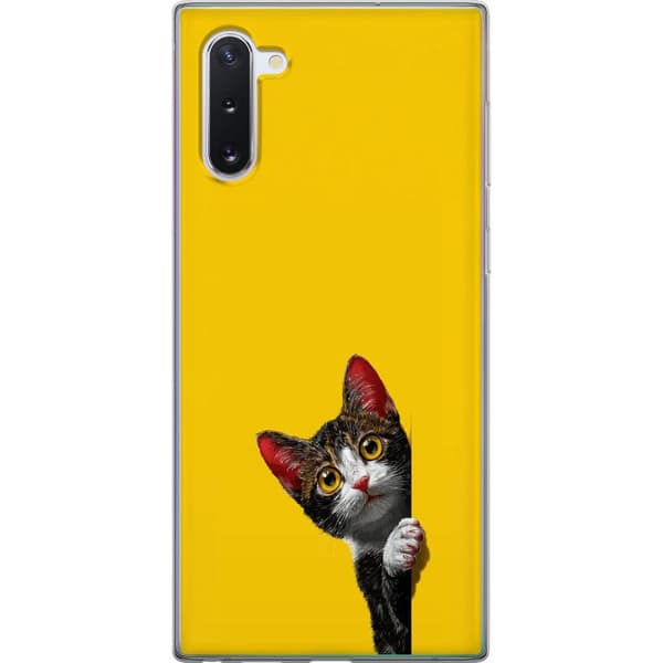 Kompatibel Mobilcover til Samsung Galaxy Note10 Sød kat, der kigger ud mod gul minimalistisk baggrund gul