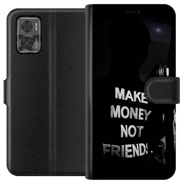 Motorola Moto E22i Tegnebogsetui Tjen Penge Ikke Venner Citat Streetwear Tekst Design Trend Penge Livsstil Grafisk Motiv Urban Fashion