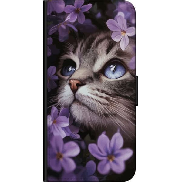 Kompatibelt Lommeboketui til OnePlus 9 Pro Katt og blomster