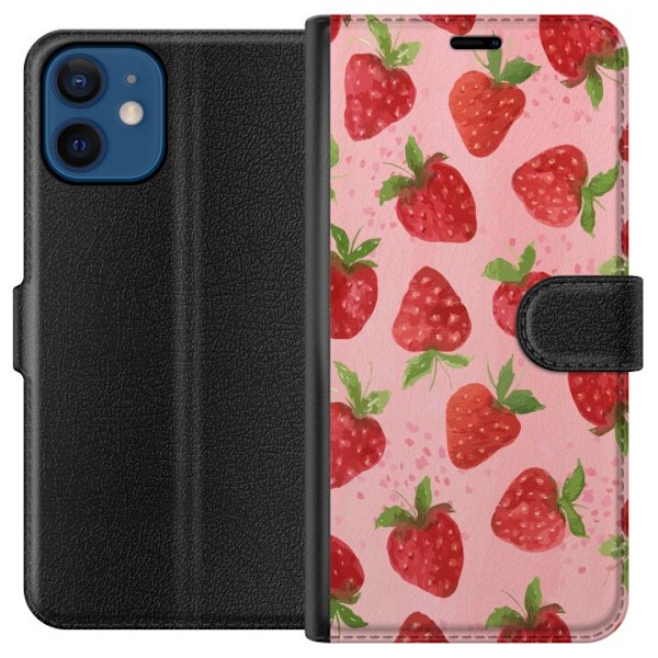 Apple iPhone 12  Plånboksfodral Strawberry Dreams – jordgubbsmönster i retrostil