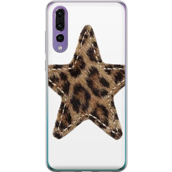 Kompatibelt Mobildeksel til Huawei P20 Pro Stjernemotiv med brunt og svart leopardmønster samt dekorative sømdetaljer brun