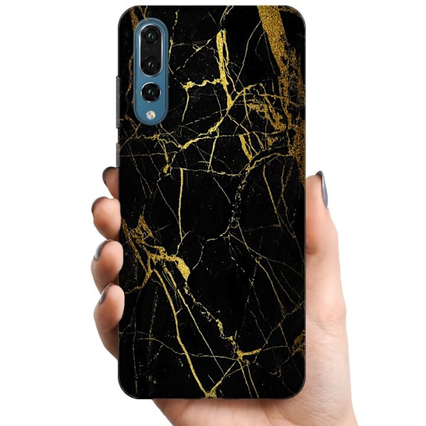 Huawei P20 Pro TPU Mobilcover Marmor Sort & Guld