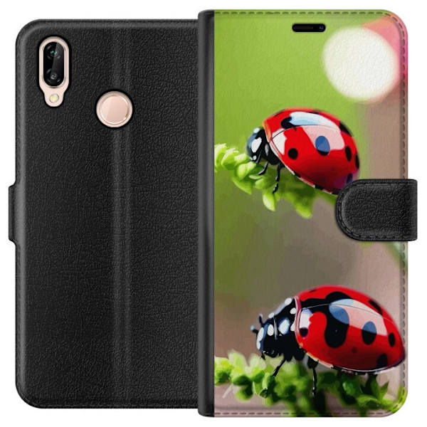 Huawei P20 lite Tegnebogsetui Ladybug Insekt Held Symbol Naturlig Motiv Populær Grafisk Motiv Dekoration Sommer Tur