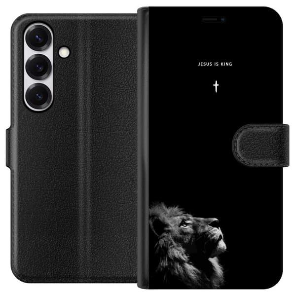 Kompatibel Tegnebogsetui til Samsung Galaxy S26 FE Lejon med Jesus is King citat sort