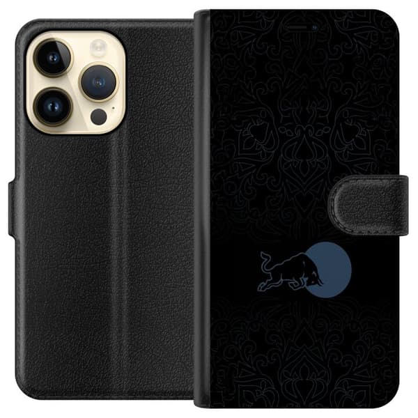 Kompatibel Tegnebogsetui til Apple iPhone 14 Pro Mørk minimalistisk tyr foran fuldmåne sort