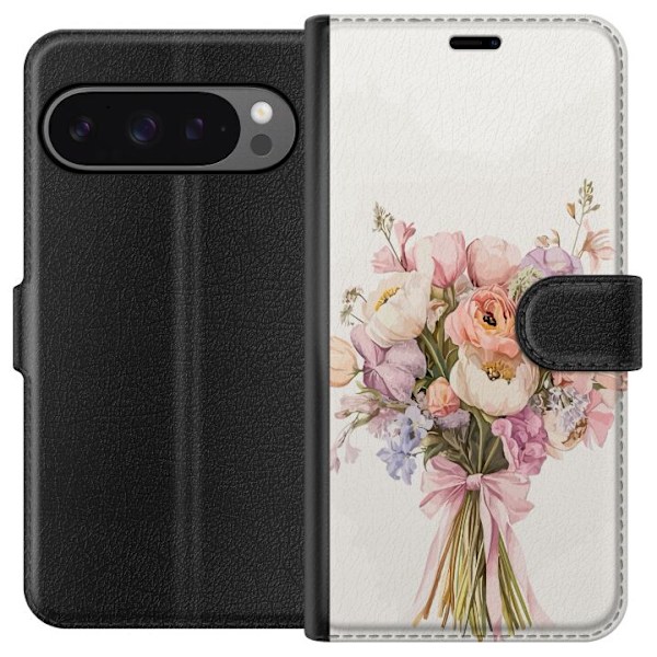 Google Pixel 9 Pro XL Tegnebogsetui Mobilcover med farverig blomsterbuket i romantisk stil