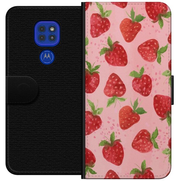 Motorola Moto G9 Play Tegnebogsetui Jordbærdrømme - Retro-stil jordbærmønster