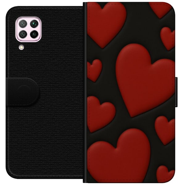 Huawei P40 lite Lompakkokotelo Punaiset Samettisydämet