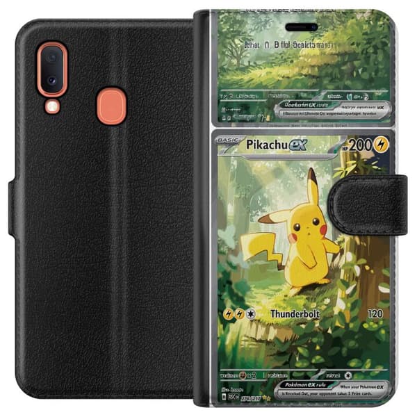Kompatibel Tegnebogsetui til Samsung Galaxy A20e Pikachu grøn