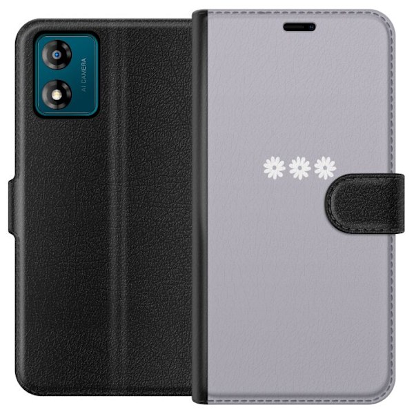 Motorola Moto E13 Lompakkokotelo Lila Blomminimalismi - tyylikäs kukkakuva lila taustalla