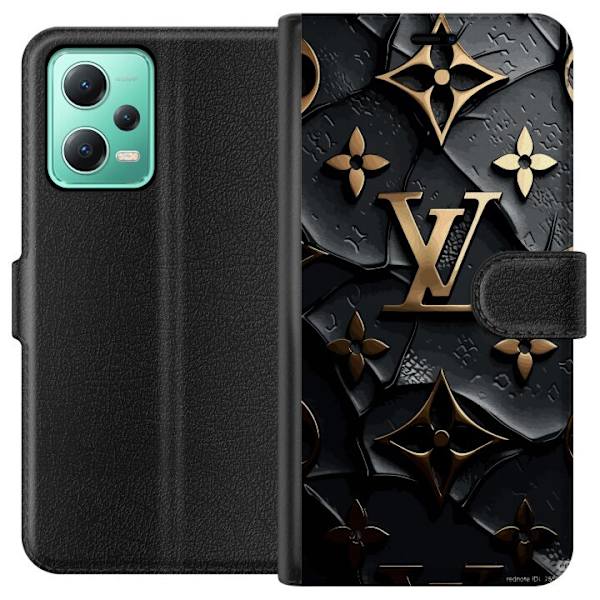 Xiaomi Redmi Note 12 Tegnebogsetui Louis Vuitton Mørk Tilstand Design Sort Luksus Stil Mode Populær Grafisk Mønster Modeikon Luksusmærke