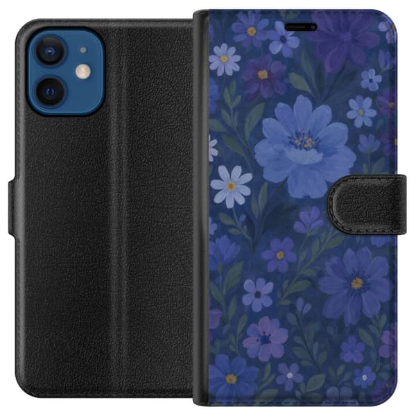 Kompatibel Tegnebogsetui til Apple iPhone 12 Midnatsblomster i en dybblå, drømmende sommeraften