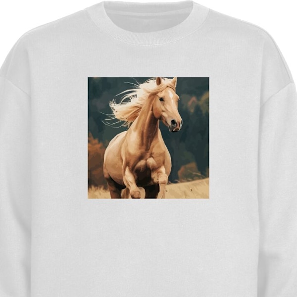 Sweatshirt til Voksne | Klassisk Collegebluse Løbende Hest hvid L