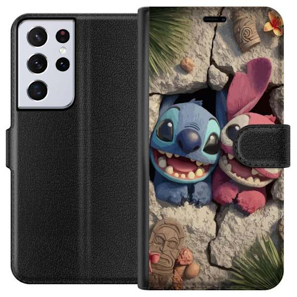 Samsung Galaxy S21 Ultra 5G Plånboksfodral Stitch Angel Lilo & Stitch Motiv Disney Kärlek Seriefigur Populär Blå Alien Rolig Disneyfilm
