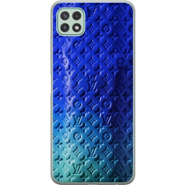 Kompatibelt Mobildeksel til Samsung Galaxy A22 5G Blått luksuriøst monogrammønster med elegant preget tekstur blå
