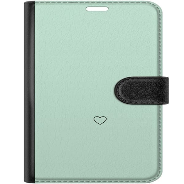 Kompatibel Tegnebogsetui til Apple iPhone Duo Minimalistisk sort hjerte på ensfarvet mintgrøn baggrund grøn