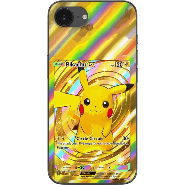 Kompatibelt Mobildeksel til Apple iPhone 16e Gullig Pikachu EX samlebilde med regnbueeffekter gull