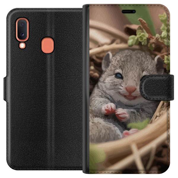 Samsung Galaxy A20e Plånboksfodral Råtta Leende Djurmotiv Stadsmotiv Urban Grafisk Design Populärt Roligt Motiv Art Stil