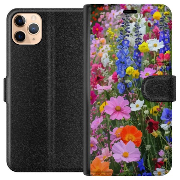Apple iPhone 11 Pro Max Lompakkokotelo Kukkakuvioinen mobiilikuori kesäisellä niityllä ja luontomaisemalla
