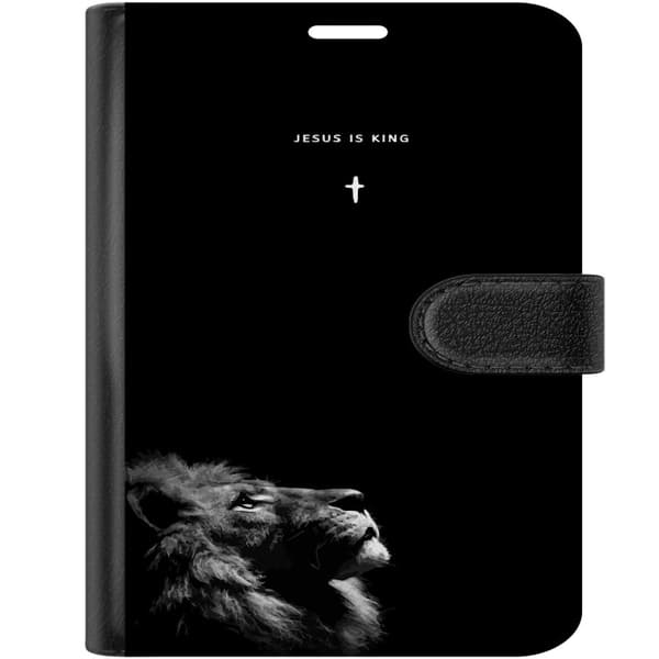 Kompatibel Tegnebogsetui til Apple iPhone Duo Lejon med Jesus is King citat sort