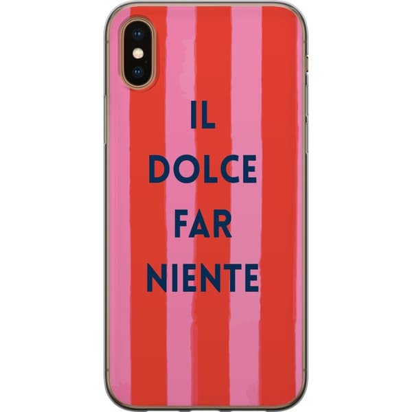 Kompatibel Mobilcover til Apple iPhone X Teksten Il Dolce Far Niente i mørkeblåt mod håndmalede rosa og røde striber pink
