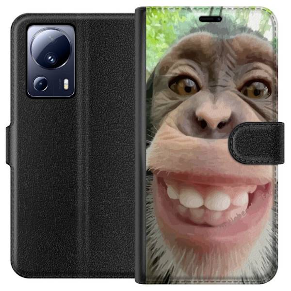 Xiaomi 13 Lite Plånboksfodral Chimp Selfie Rolig Grafisk Design Apa Djurmotiv Trend Roligt Motiv Populärt Urban Art Stil