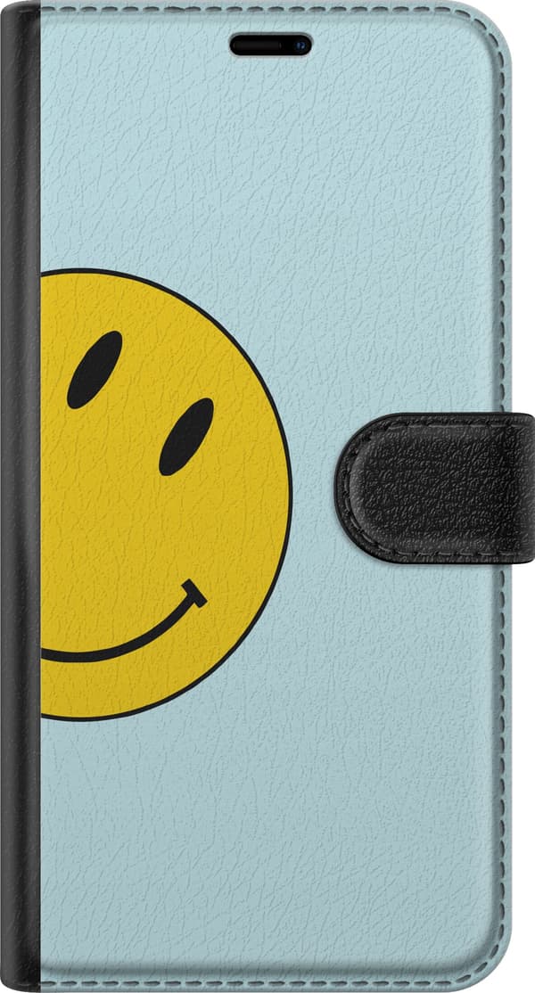 Kompatibel Tegnebogsetui til Google Pixel 10 Minimalistisk motiv med stor gul smiley mod lyseblå baggrund blå