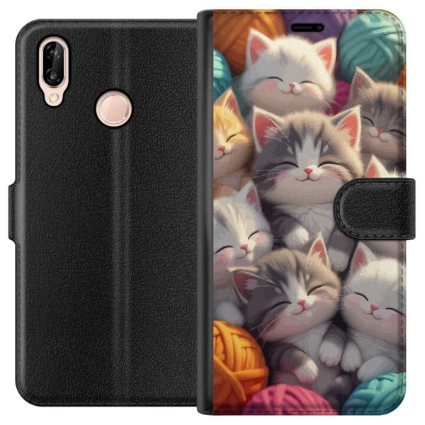 Kompatibel Tegnebogsetui til Huawei P20 lite Sovande kattungar beige