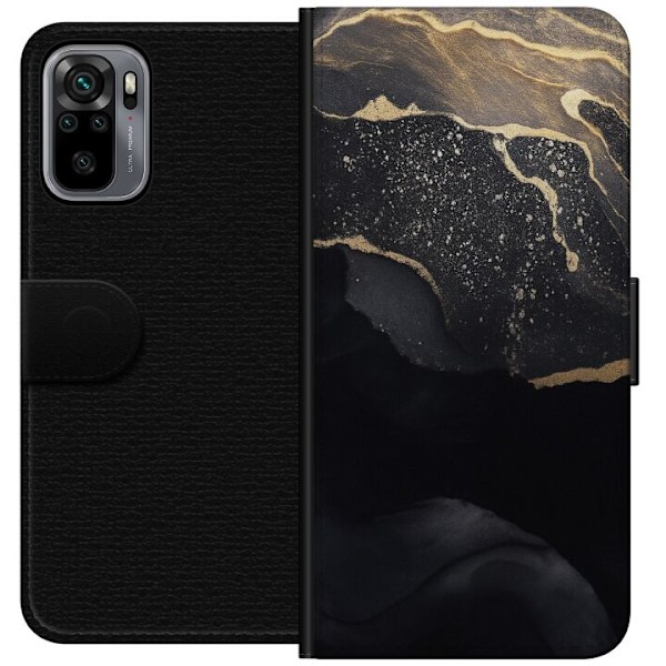 Xiaomi Redmi Note 10S Tegnebogsetui Sort guld abstrakt
