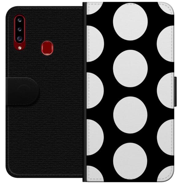 Kompatibel Tegnebogsetui til Samsung Galaxy A20s Mono-prikker sort