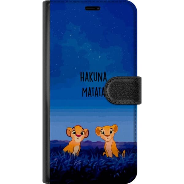 Kompatibelt Plånboksfodral till Apple iPhone 14 Pro Max Tecknade lejonungar under blå stjärnhimmel med Hakuna Matata-text blå