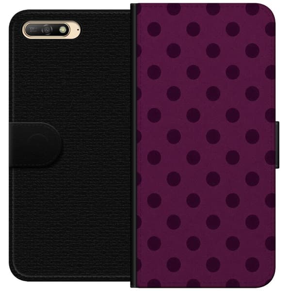 Kompatibelt Plånboksfodral till Huawei Y6 (2018) Plum Pop Dots lila