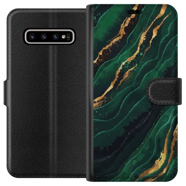 Kompatibelt Lommeboketui til Samsung Galaxy S10+ Marmor Gull Grønn