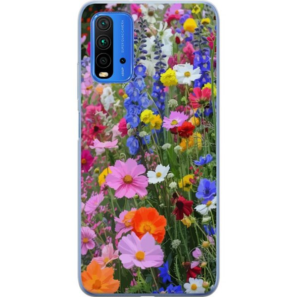 Xiaomi Redmi Note 9 4G Läpinäkyvä kuori Kukkakuvioinen mobiilikuori kesäisellä niityllä ja luontomaisemalla