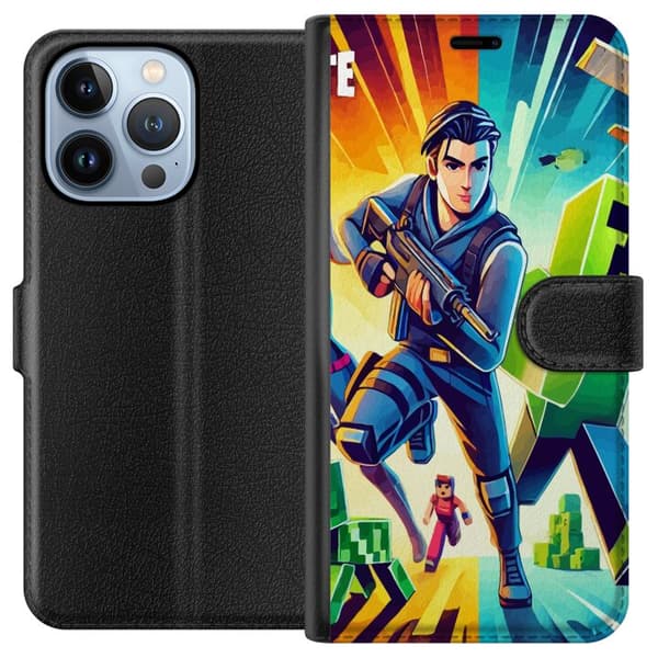 Kompatibel Tegnebogsetui til Apple iPhone 13 Pro Fortnite vs Minecraft